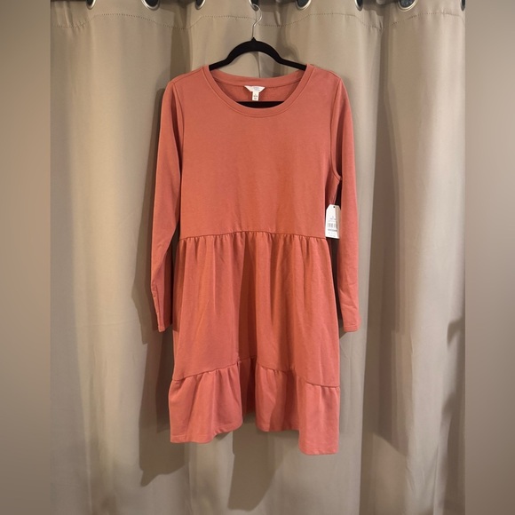 Time and Tru Pink Long Sleeve Crew Neck Casual Sweater Dress - Picture 1 of 6
